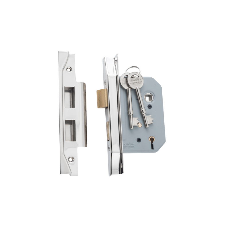 Rebated 5 Lever Mortice Lock Polished Nickel 57mm