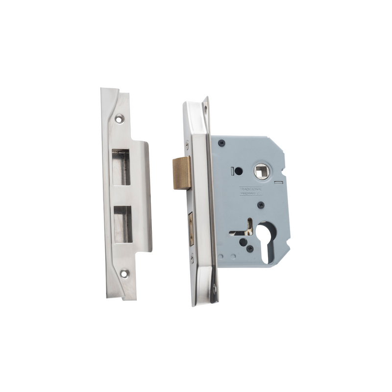 Rebated Euro Mortice Lock Satin Nickel 57mm