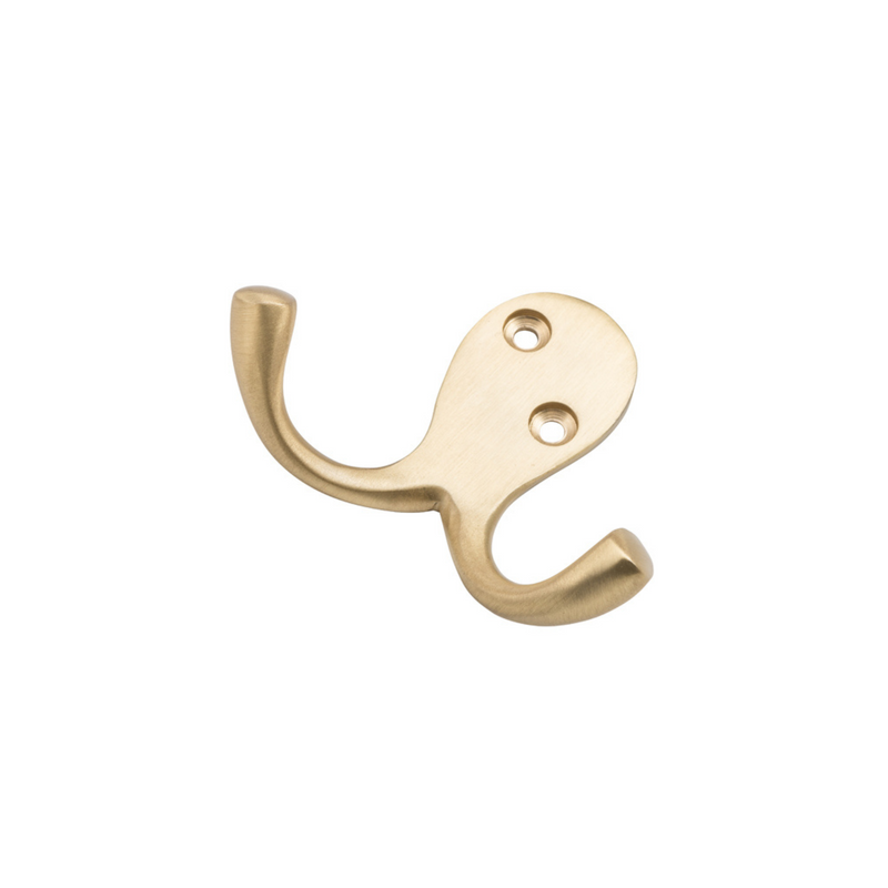 Double Robe Hook Satin Brass