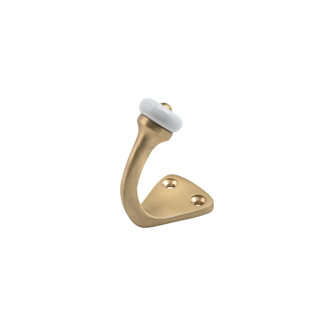 Robe Hook - Porcelain Tip Satin Brass