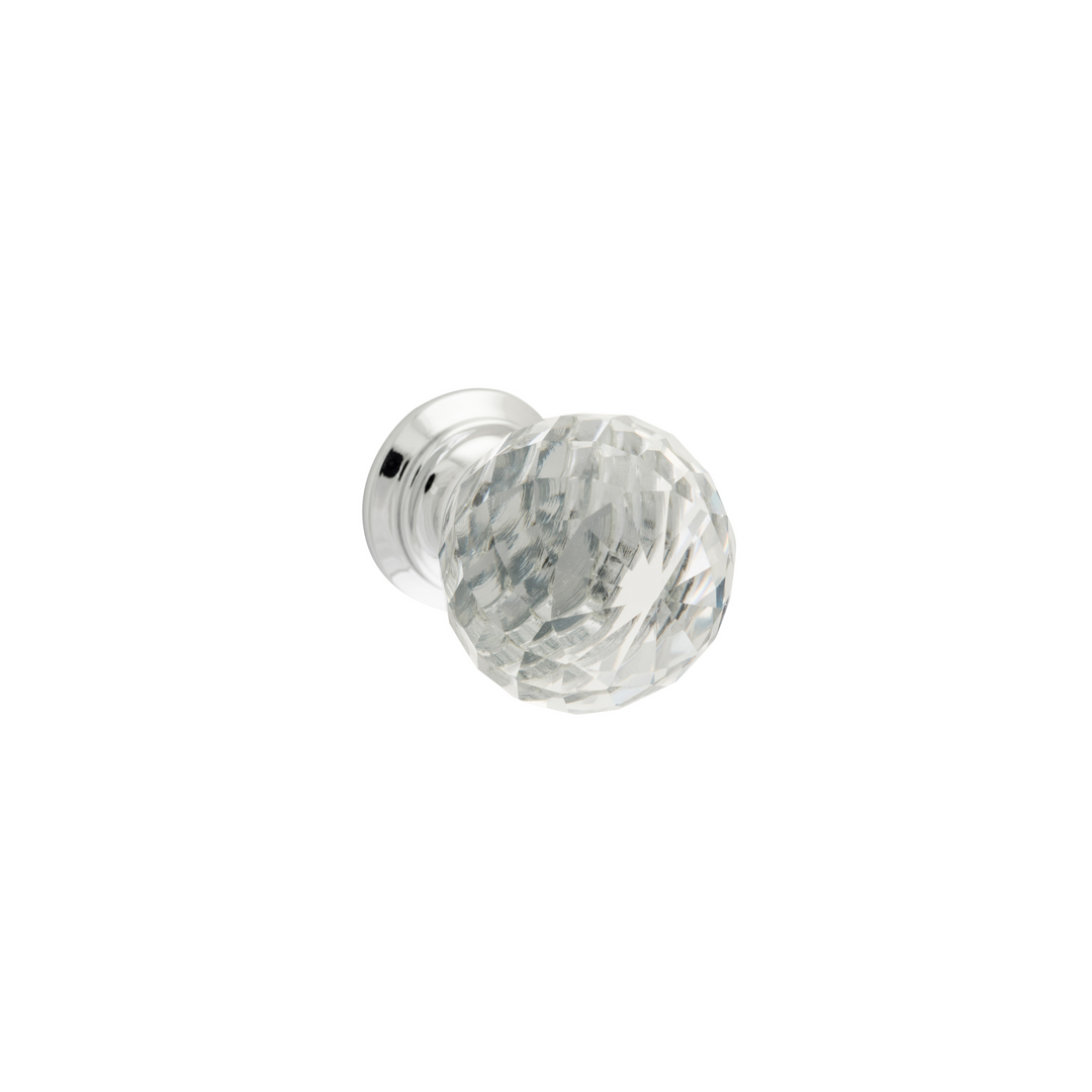 Glass Knob Clear Diamond Polished Chrome 25mm