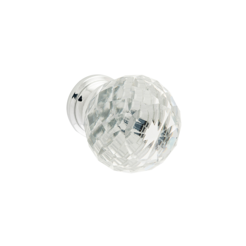 Glass Knob Clear Diamond Polished Chrome 40mm