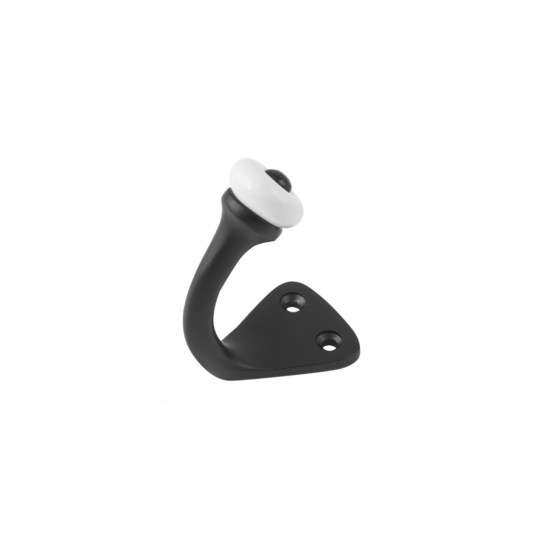 Robe Hook - Porcelain Tip Matt Black