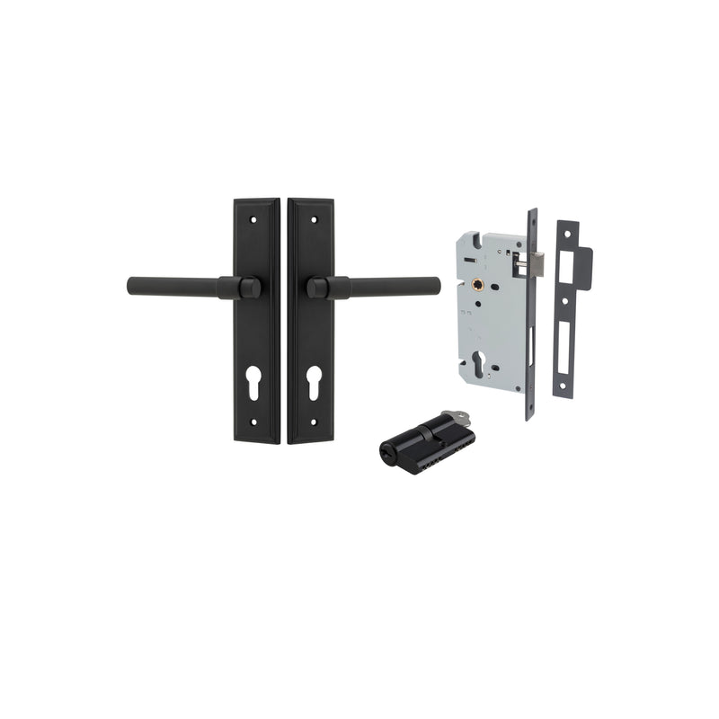 Helsinki Lever Stepped Matt Black Entrance Kit - Key/Key