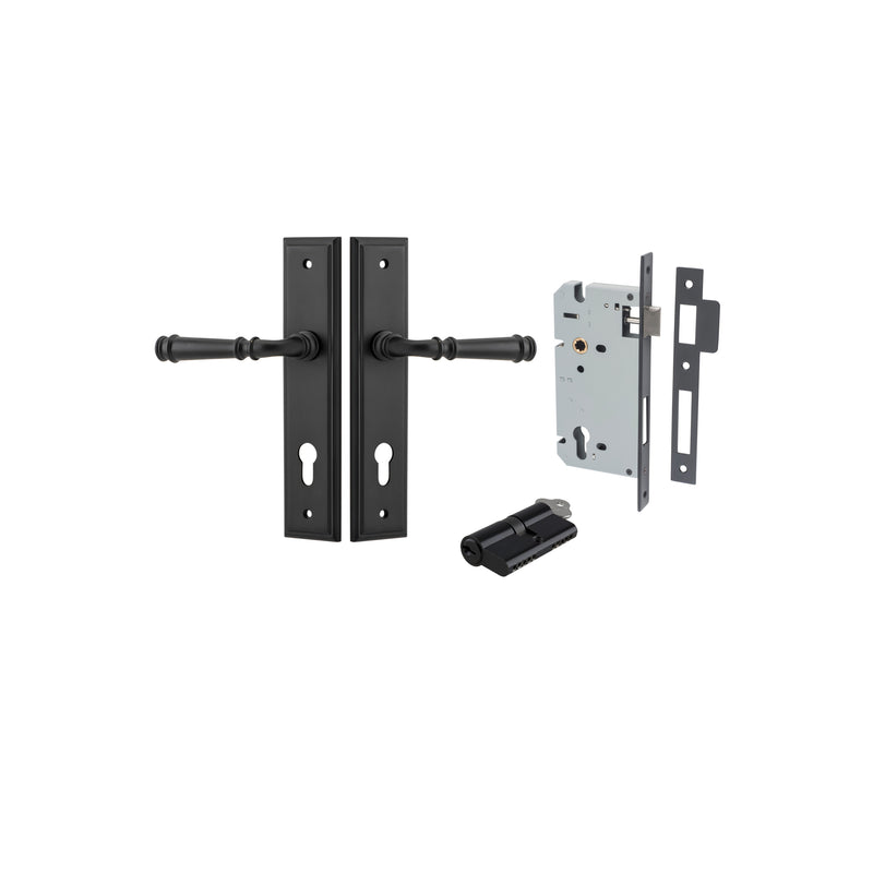 Verona Lever Stepped Matt Black Entrance Kit - Key/Key