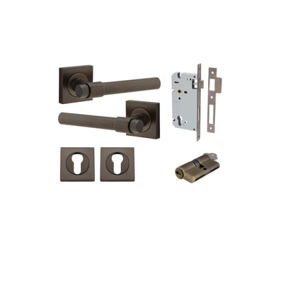 Helsinki Lever on Square Rose Signature Brass Entrance Kit - Key/Key