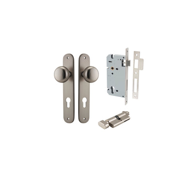 Cambridge Knob Oval Satin Nickel Entrance Kit - Key/Thumb Turn