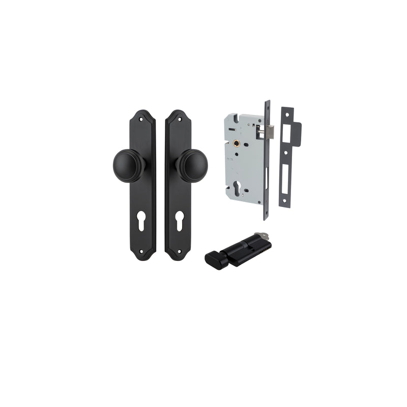 Paddington Knob Shouldered Matt Black Entrance Kit - Key/Thumb Turn