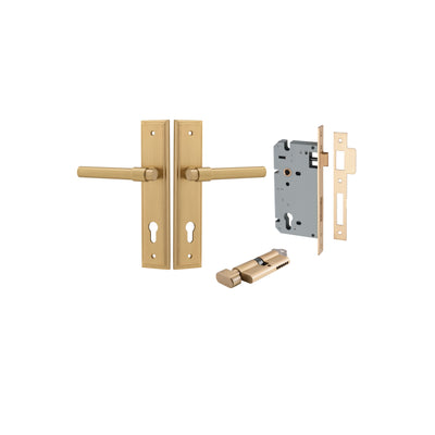 Helsinki Lever Stepped Brushed Brass Entrance Kit - Key/Thumb Turn