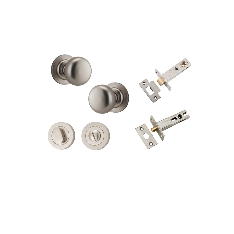 Cambridge Knob on Rose Satin Nickel Privacy Kit