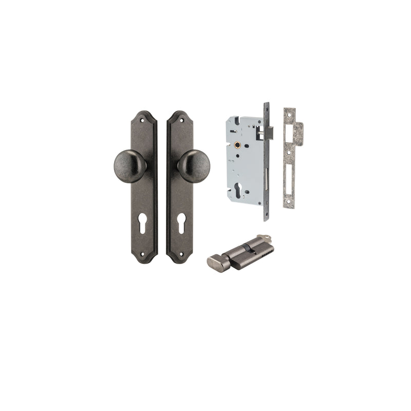 Cambridge Knob Shouldered Distressed Nickel Entrance Kit - Key/Thumb Turn