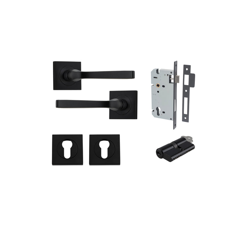 Annecy Lever on Square Rose Matt Black Entrance Kit - Key/Key