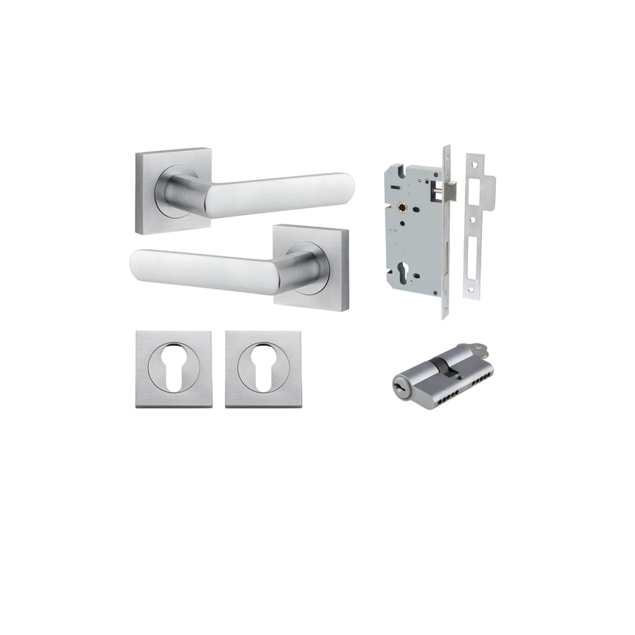 Osaka Lever on Square Rose Brushed Chrome Entrance Kit - Key/Key