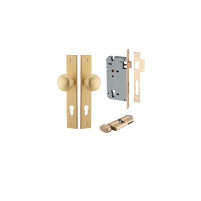 Cambridge Knob Rectangular Brushed Brass Entrance Kit - Key/Thumb Turn