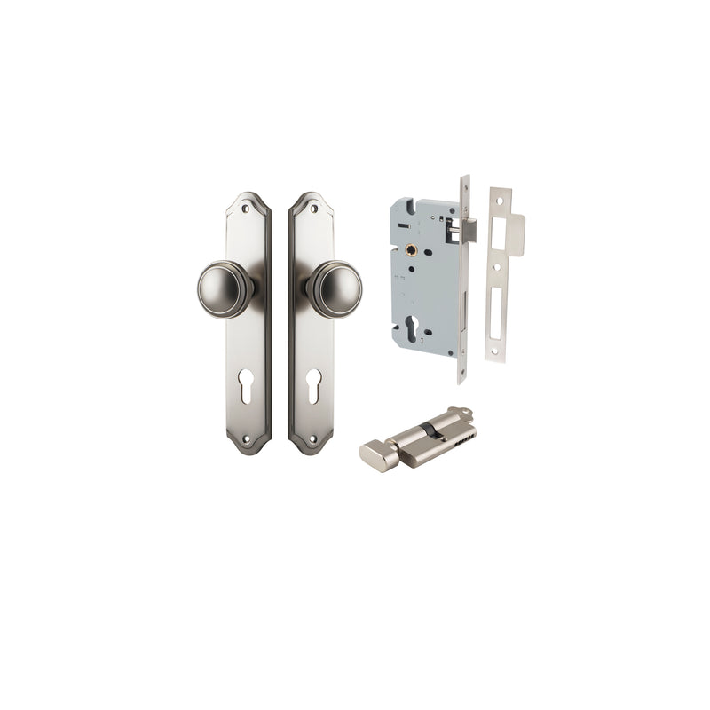 Paddington Knob Shouldered Satin Nickel Entrance Kit - Key/Thumb Turn