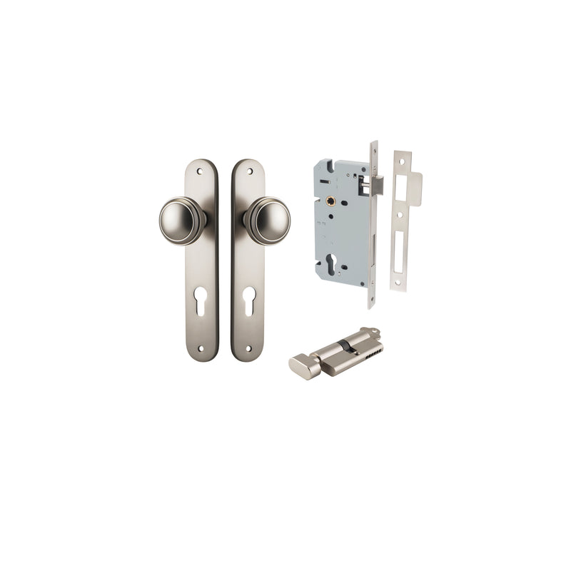 Paddington Knob Oval Satin Nickel Entrance Kit - Key/Thumb Turn