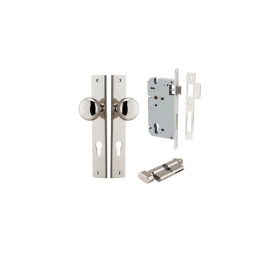 Cambridge Knob Rectangular Polished Nickel Entrance Kit - Key/Thumb Turn