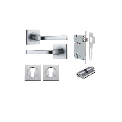 Annecy Lever on Square Rose Brushed Chrome Entrance Kit - Key/Key