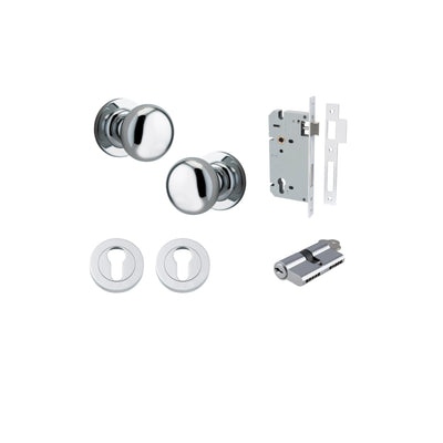 Cambridge Knob on Rose Polished Chrome Entrance Kit - Key/Key