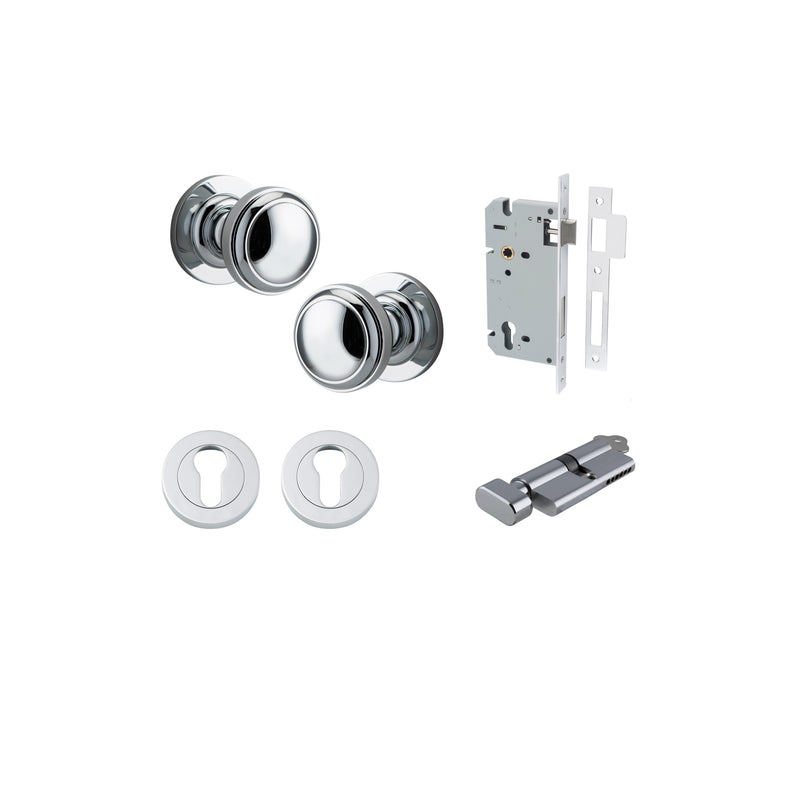 Paddington Knob on Rose Polished Chrome Entrance Kit - Key/Thumb Turn