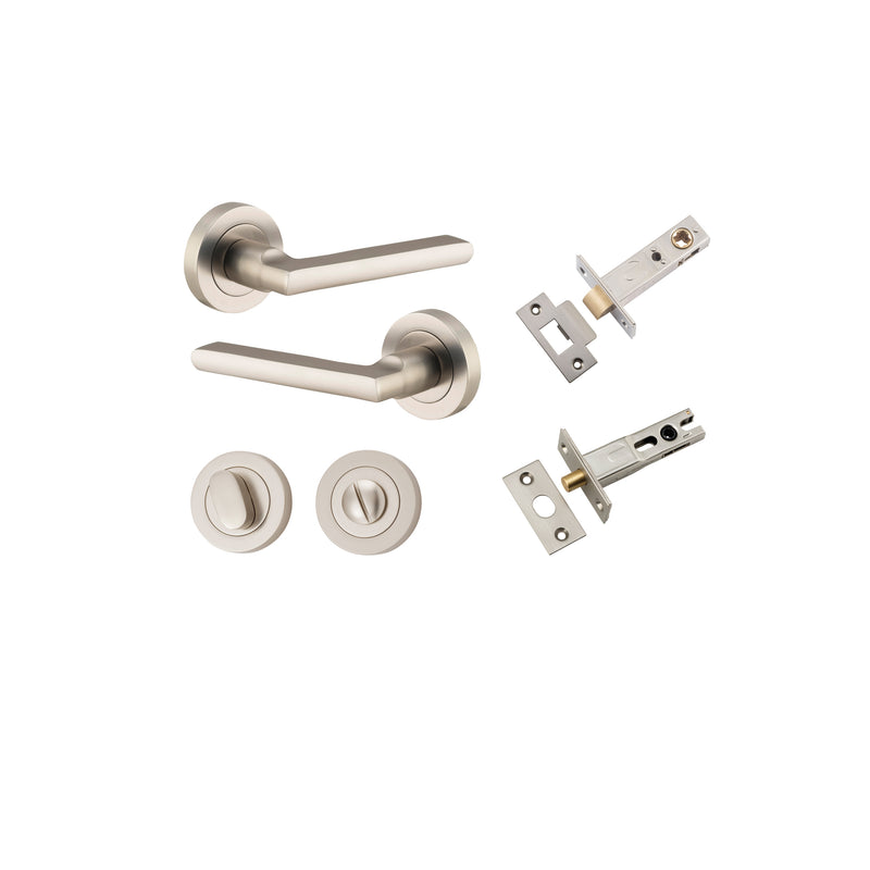 Baltimore Lever on Rose Satin Nickel Privacy Kit