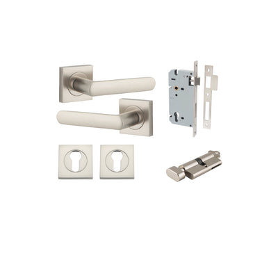 Osaka Lever on Square Rose Satin Nickel Entrance Kit - Key/Thumb Turn