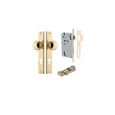 Paddington Knob Rectangular Polished Brass Entrance Kit - Key/Thumb Turn