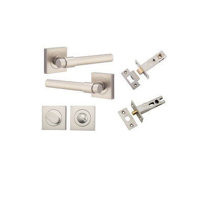 Helsinki Lever on Square Rose Satin Nickel Privacy Kit