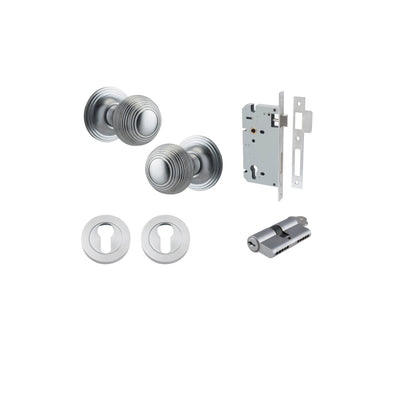 Guildford Knob on Rose Brushed Chrome Entrance Kit - Key/Key