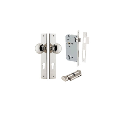 Paddington Knob Rectangular Polished Nickel Entrance Kit - Key/Thumb Turn