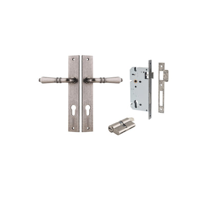 Sarlat Lever Rectangular Distressed Nickel Entrance Kit - Key/Key