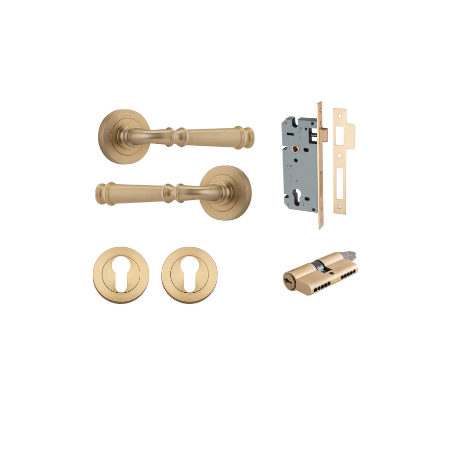 Verona Lever on Rose Brushed Brass Entrance Kit - Key/Key