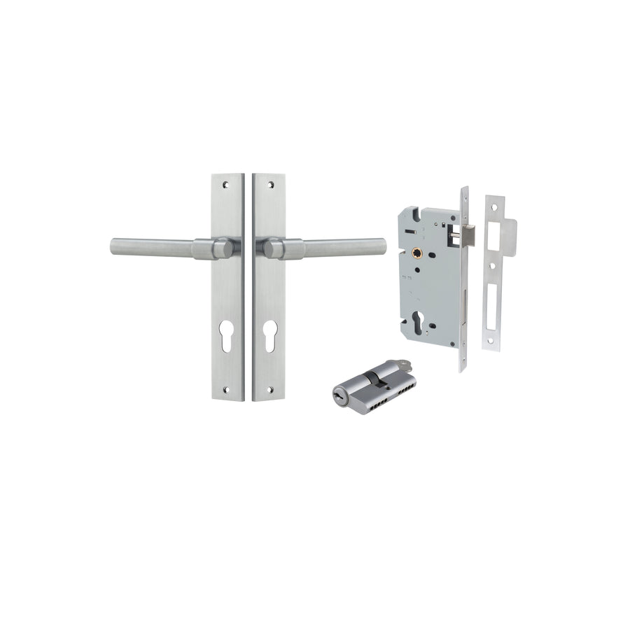 Helsinki Lever Rectangular Brushed Chrome Entrance Kit - Key/Key