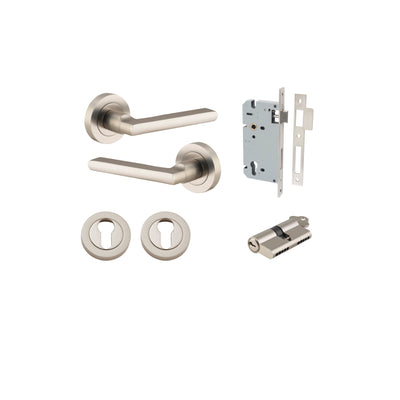 Baltimore Lever on Rose Satin Nickel Entrance Kit - Key/Key