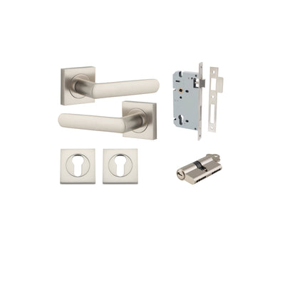 Osaka Lever on Square Rose Satin Nickel Entrance Kit - Key/Key