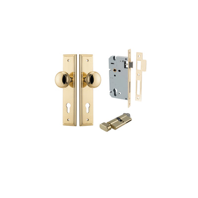 Paddington Knob Stepped Polished Brass Entrance Kit - Key/Thumb Turn