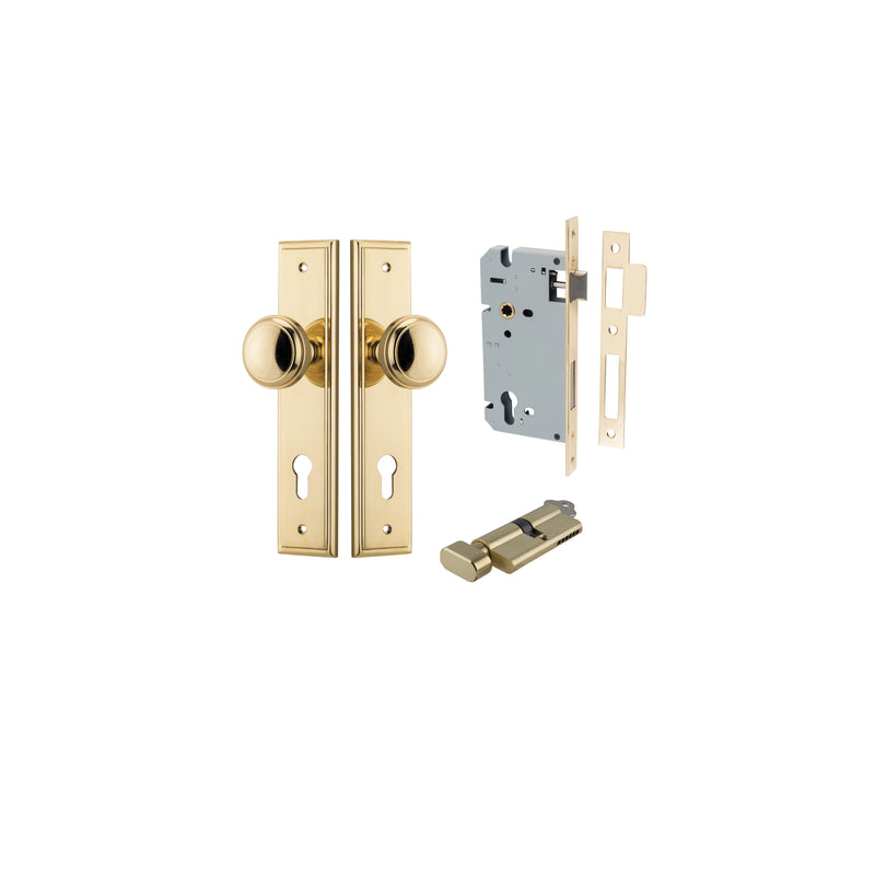 Paddington Knob Stepped Polished Brass Entrance Kit - Key/Thumb Turn