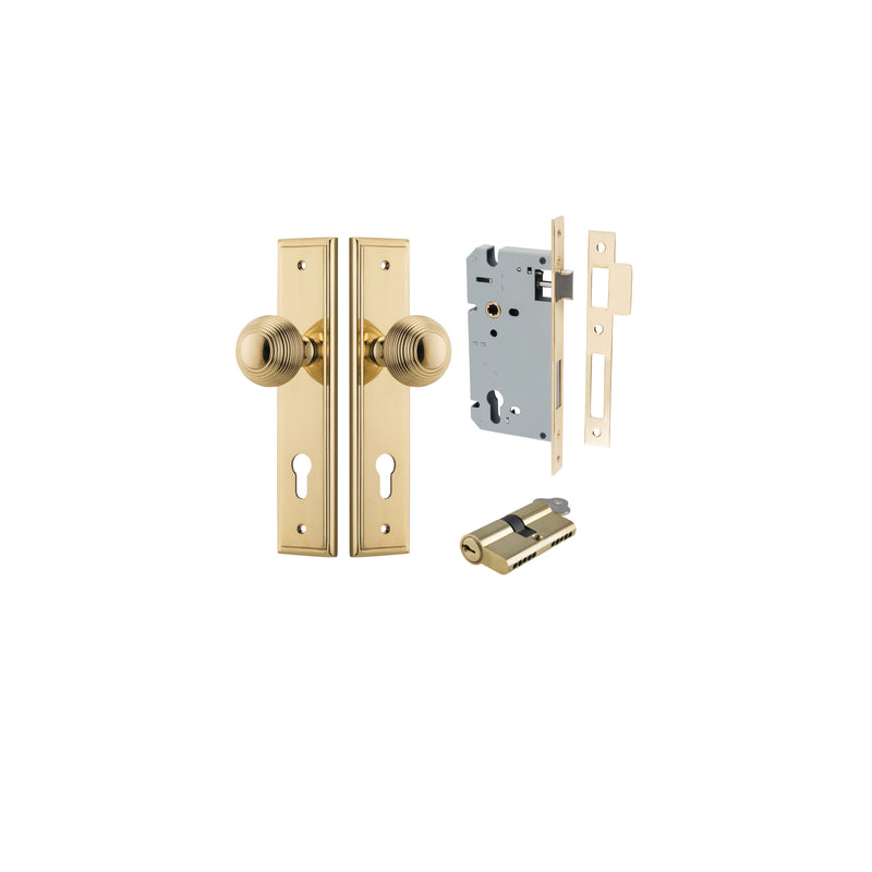 Guildford Knob Stepped Polished Brass Entrance Kit - Key/Key