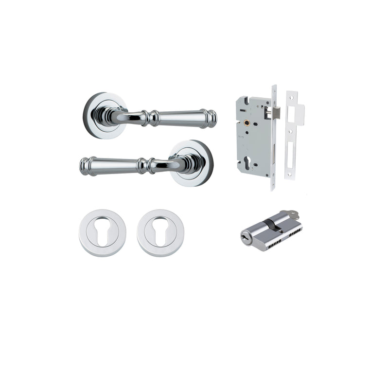 Verona Lever on Rose Polished Chrome Entrance Kit - Key/Key