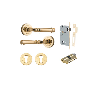 Verona Lever on Rose Polished Brass Entrance Kit - Key/Key