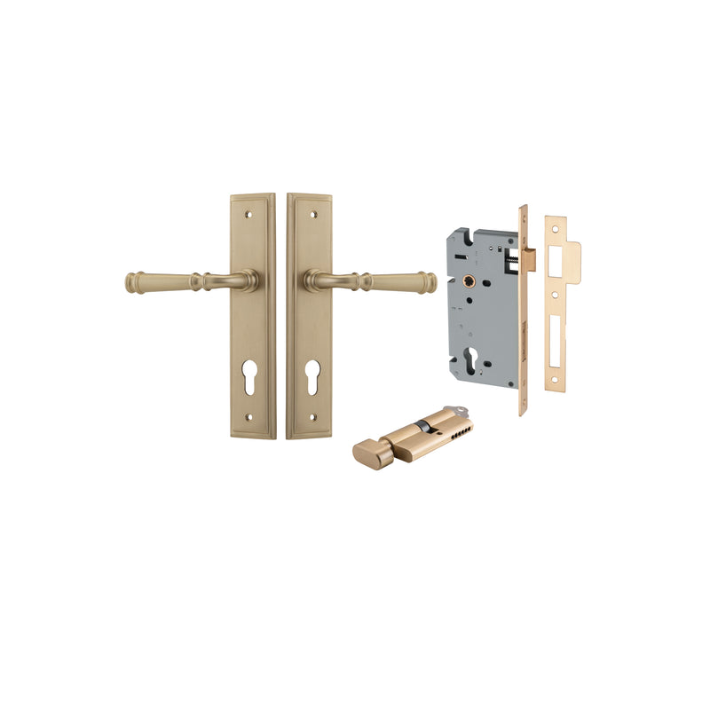 Verona Lever Stepped Brushed Brass Entrance Kit - Key/Thumb Turn