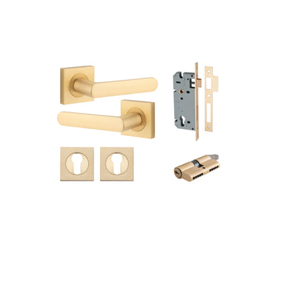 Osaka Lever on Square Rose Brushed Brass Entrance Kit - Key/Key