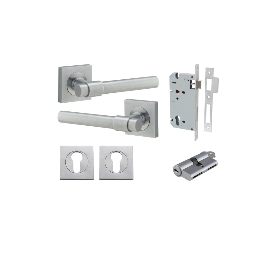 Helsinki Lever on Square Rose Brushed Chrome Entrance Kit - Key/Key