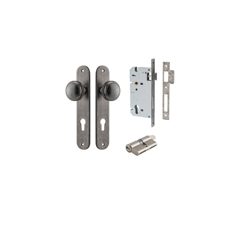 Paddington Knob Oval Distressed Nickel Entrance Kit - Key/Key