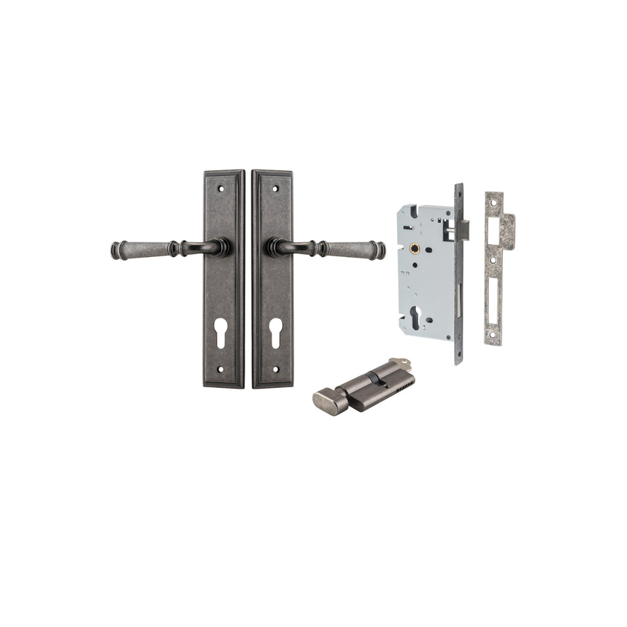 Verona Lever Stepped Distressed Nickel Entrance Kit - Key/Thumb Turn