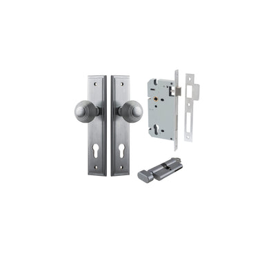 Guildford Knob Stepped Brushed Chrome Entrance Kit - Key/Thumb Turn