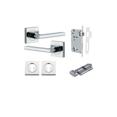 Baltimore Lever on Square Rose Polished Chrome Entrance Kit - Key/Thumb Turn