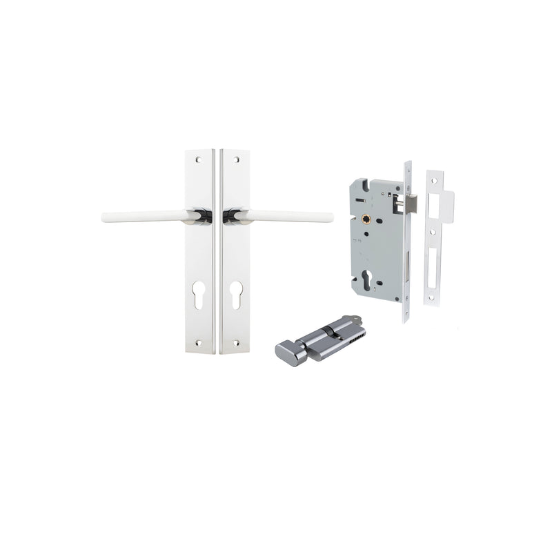 Baltimore Lever Rectangular Polished Chrome Entrance Kit - Key/Thumb Turn