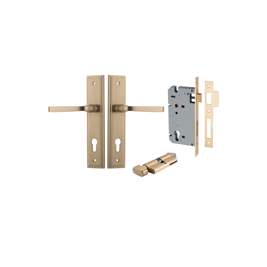 Annecy Lever Stepped Brushed Brass Entrance Kit - Key/Thumb Turn