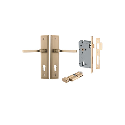 Annecy Lever Stepped Brushed Brass Entrance Kit - Key/Thumb Turn
